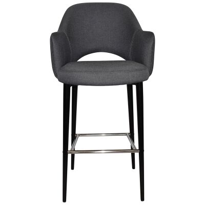 Albury Commercial Grade Gravity Fabric Bar Stool with Arm, Metal Leg, Slate / Black