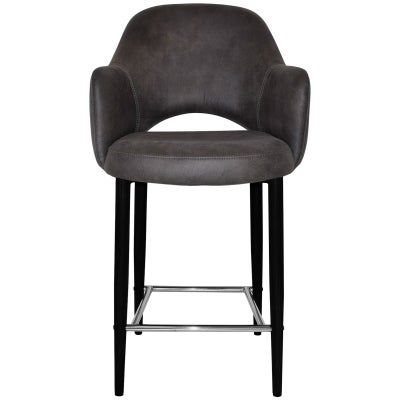 Albury Commercial Grade Eastwood Fabric Counter Stool with Arm, Metal Leg, Slate / Black
