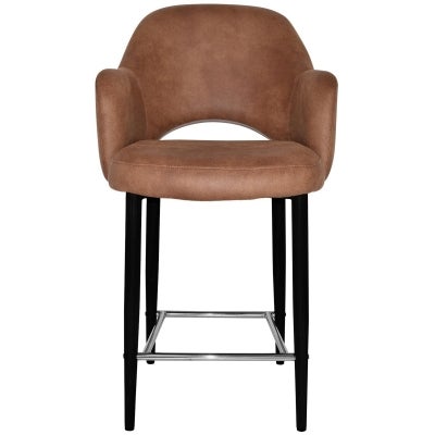 Albury Commercial Grade Eastwood Fabric Counter Stool with Arm, Metal Leg, Tan / Black