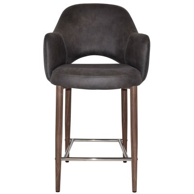 Albury Commercial Grade Eastwood Fabric Counter Stool with Arm, Metal Leg, Slate / Light Walnut