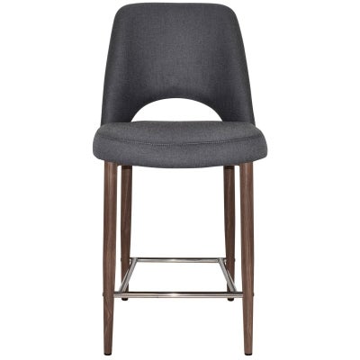 Albury Commercial Grade Gravity Fabric Counter Stool, Metal Leg, Slate / Light Walnut