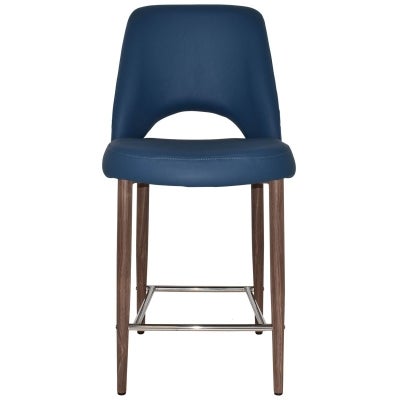 Albury Commercial Grade Vinyl Counter Stool, Metal Leg, Blue / Light Walnut