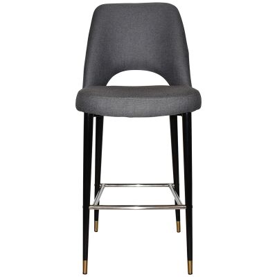 Albury Commercial Grade Gravity Fabric Bar Stool, Metal Leg, Slate / Black Brass