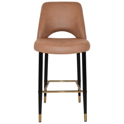 Albury Commercial Grade Pelle / Benito Fabric Bar Stool, Metal Leg, Tan / Black Brass