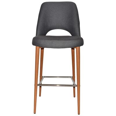 Albury Commercial Grade Gravity Fabric Bar Stool, Metal Leg, Slate / Light Oak
