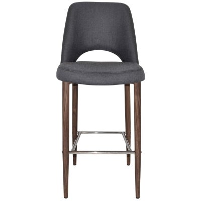 Albury Commercial Grade Gravity Fabric Bar Stool, Metal Leg, Slate / Light Walnut