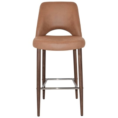Albury Commercial Grade Pelle / Benito Fabric Bar Stool, Metal Leg, Tan / Light Walnut