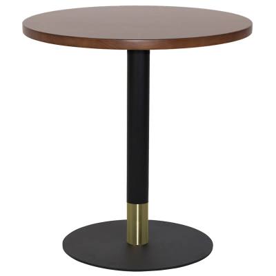 Tivoli Commercial Grade Timber & Steel Round Dining Table, 70cm, Walnut / Black Brass