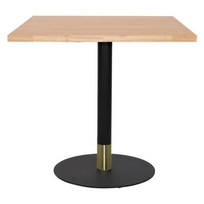 Tivoli Commercial Grade Timber & Steel Square Dining Table, 80cm, Natural / Black Brass