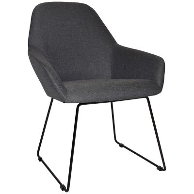Bronte Commercial Grade Gravity Fabric Dining Armchair, Sled Leg, Slate / Black
