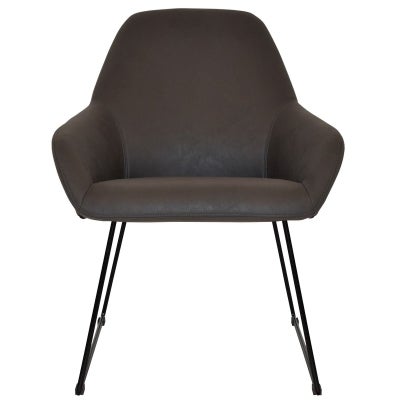 Bronte Commercial Grade Pelle Fabric Dining Armchair, Metal Sled Leg, Java / Black