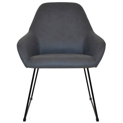 Bronte Commercial Grade Pelle Fabric Dining Armchair, Metal Sled Leg, Navy / Black