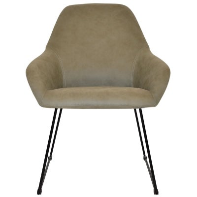 Bronte Commercial Grade Pelle Fabric Dining Armchair, Metal Sled Leg, Sage / Black