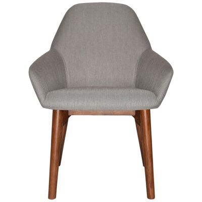 Bronte Commercial Grade Gravity Fabric Dining Armchair, TImber Leg, Steel / Light Walnut