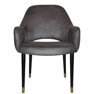 Albury Commercial Grade Eastwood Fabric Tub Chair, Slim Metal Leg, Slate / Black Brass