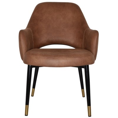Albury Commercial Grade Eastwood Fabric Tub Chair, Slim Metal Leg, Tan / Black Brass