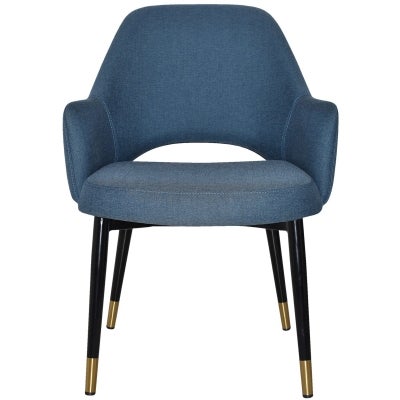 Albury Commercial Grade Gravity Fabric Tub Chair, Slim Metal Leg, Denim / Black Brass