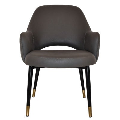 Albury Commercial Grade Pelle / Benito Fabric Tub Chair, Slim Metal Leg, Java / Black Brass