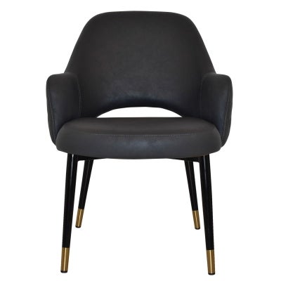 Albury Commercial Grade Pelle / Benito Fabric Tub Chair, Slim Metal Leg, Onyx / Black Brass