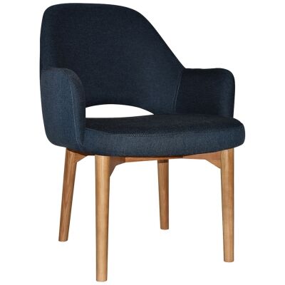 Albury Commercial Grade Gravity Fabric Tub Chair, Timber Leg, Navy / Light Oak