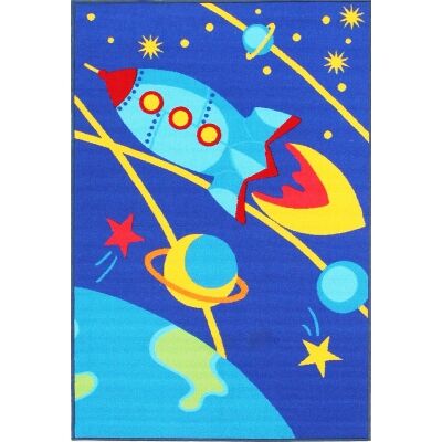 Space Rocket Kids Rug, 150x100cm, Blue