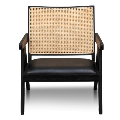 Cael Rattan & Timber Lounge Armchair, Black
