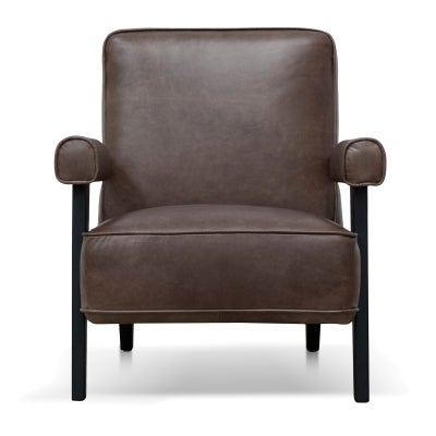 Marchmont Leather & Timber Armchair, Dark Brown