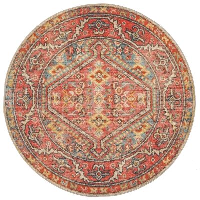 Legacy No.856 Bohemian Round Rug, 240cm, Crimson / Turquoise
