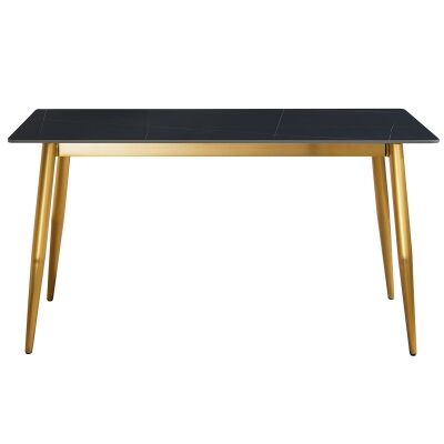 Cheviot Sintered Stone Top Dining Table, 130cm, Black / Gold