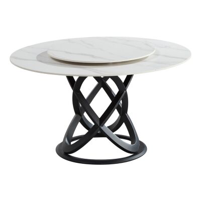 Kareela Sintered Stone Top Round Dining Table with Lazy Susan, 150cm, White / Black