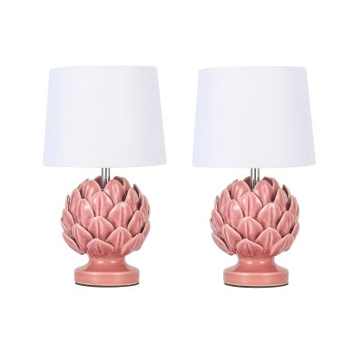 Tasha Artichoke Ceramic Base Table Lamp, Set of 2, Coral