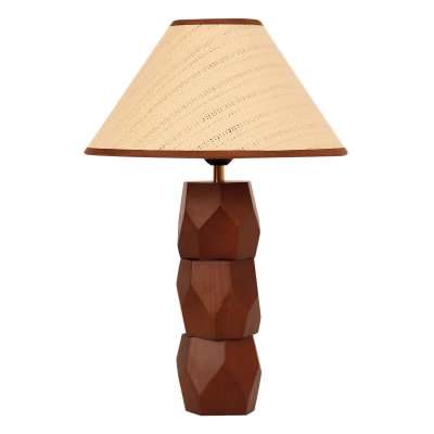 Helena Hand Faceted Timber Base Table Lamp, Woven Paper Shade