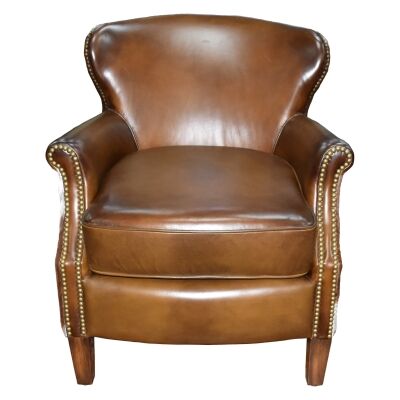 Xavier Leather & Cowhide Lounge Armchair, Latte / Brown/ White
