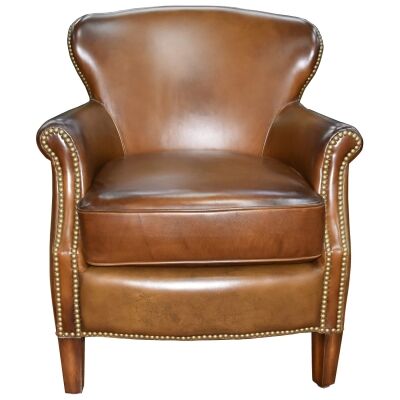 Xavier Leather Lounge Armchair, Latte