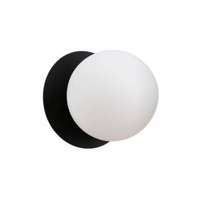 Odessa IP44 Dimmable LED Wall Light, Frosted Glass Shade, 3000K, Small, Opal / Black