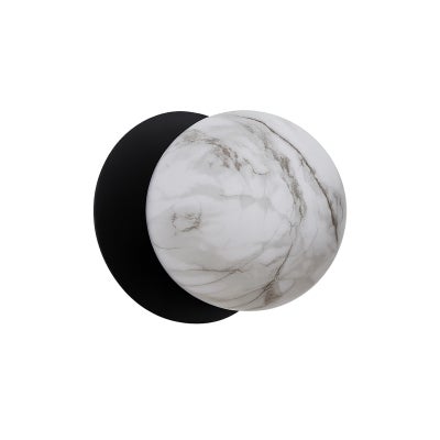 Odessa IP44 Dimmable LED Wall Light, Marble Glass Shade, 3000K, Small, Marble / Black
