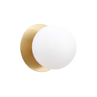 Odessa IP44 Dimmable LED Wall Light, Frosted Glass Shade, 3000K, Small, Opal / Brass