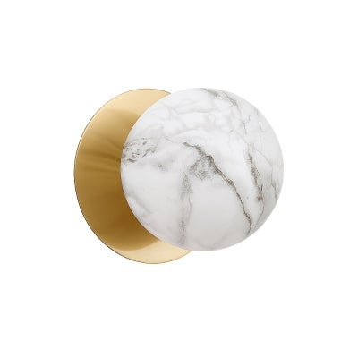 Odessa IP44 Dimmable LED Wall Light, Marble Glass Shade, 3000K, Small, Marble / Brass