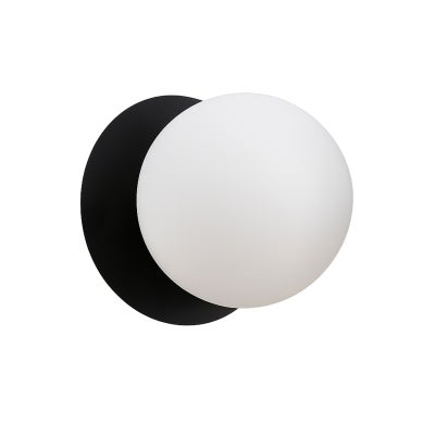 Odessa IP44 Dimmable LED Wall Light, Frosted Glass Shade, 3000K, Large, Opal / Black