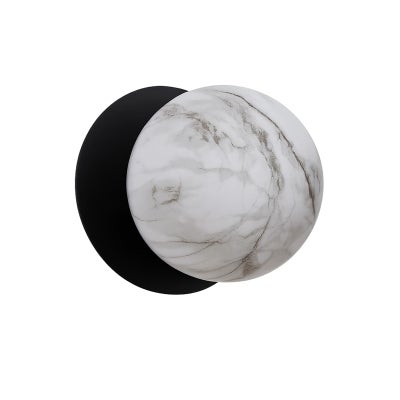 Odessa IP44 Dimmable LED Wall Light, Marble Glass Shade, 3000K, Large, Marble / Black