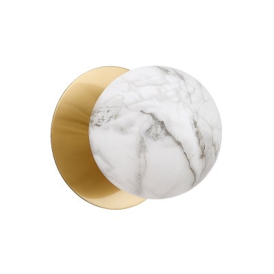 Odessa IP44 Dimmable LED Wall Light, Marble Glass Shade, 3000K, Large, Marble / Brass