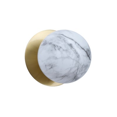 Odessa IP44 Dimmable LED Wall Light, Marble Glass Shade, 4000K, Small, Marble / Brass