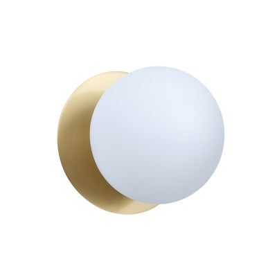 Odessa IP44 Dimmable LED Wall Light, Frosted Glass Shade, 4000K, Large, Opal / Brass