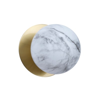 Odessa IP44 Dimmable LED Wall Light, Marble Glass Shade, 4000K, Large, Marble / Brass