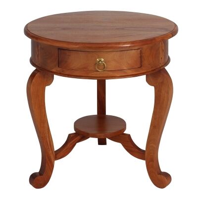 Cabriol Solid Mahogany Timber Round Lamp Table, Light Pecan