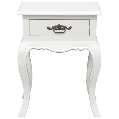 Mervent Solid Mahogany Timber Single Drawer Lamp Table - White