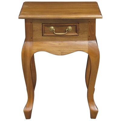 Queen Ann Mahogany Timber Single Drawer Lamp Table, Light Pecan