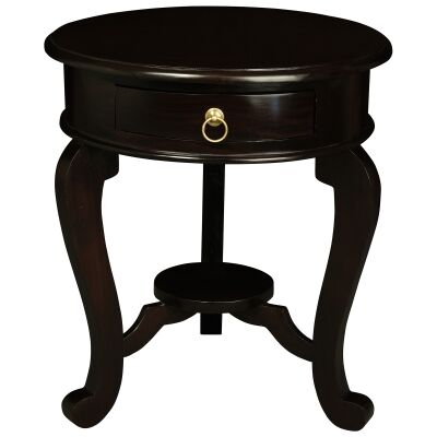 Cabriol Solid Mahogany Timber Round Lamp Table, Chocolate