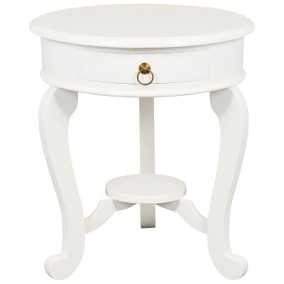 Cabriol Solid Mahogany Timber Round Lamp Table, White