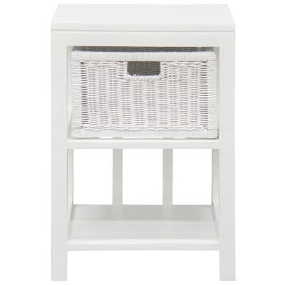Lainey Mahogany Timber & Rattan 1 Drawer Lamp Table, White